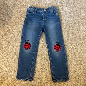 Children Place toddler girls jeans skinny embroidery ladybug knees ruffle 4T